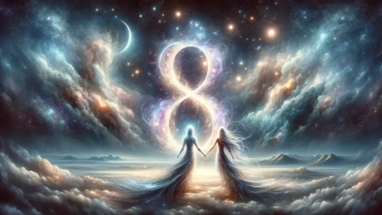 Surreal representation of two ethereal beings with Life Path Number 8