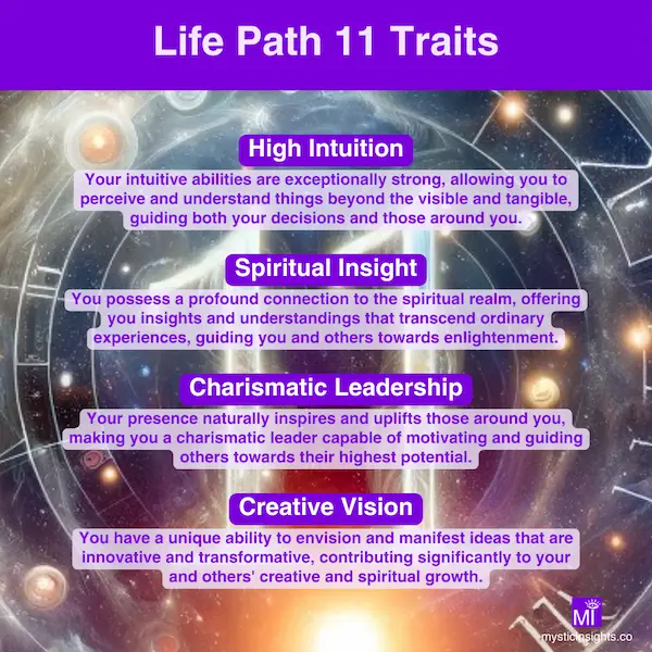 Traits of Life Path 11 - High Intuition, Spiritual Insight, Charismatic Leadership, Creative Vision